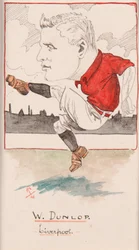 Billy Dunlop, Liverpool, tegning for et sett med sigarettkort, 1907 (penn og blekk på kort)